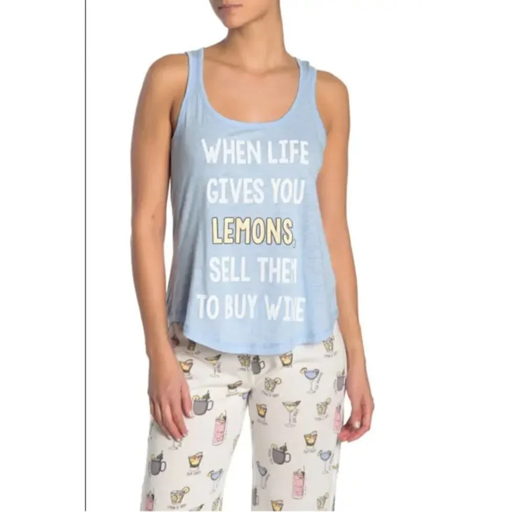 💕PJ SALVAGE💕 Lemons & Wine Graphic PJ Tank Top
